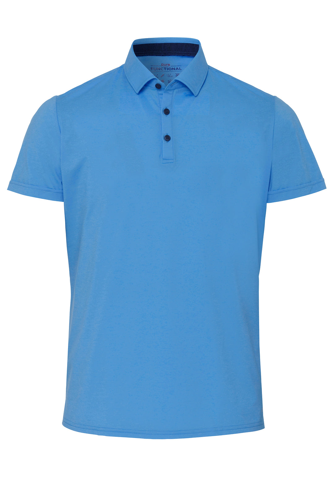 Herren Funktionspoloshirt in Blau mit Knopfleiste. Leichtes, schnelltrocknendes Material mit 4-Wege-Stretch für optimalen Tragekomfort.